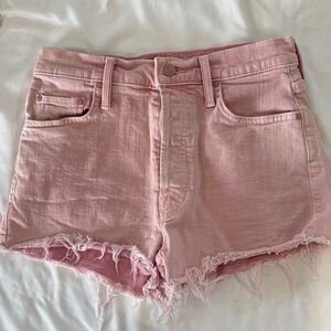 MOTHER Pink Frayed Hem Jean Shorts